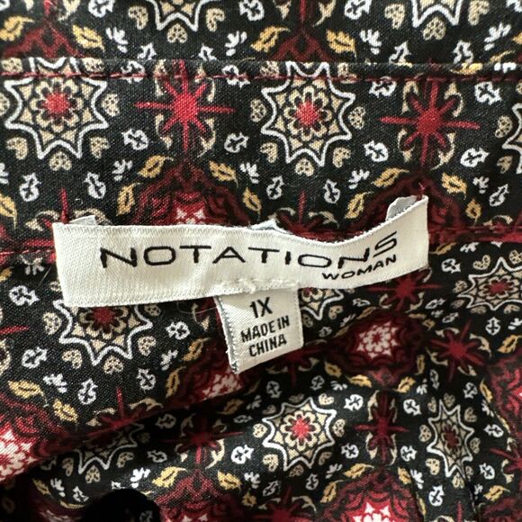 Vintage 70s Button Up Blouse Notations Womens Print Long Sleeve Size 1X - Picture 11 of 11
